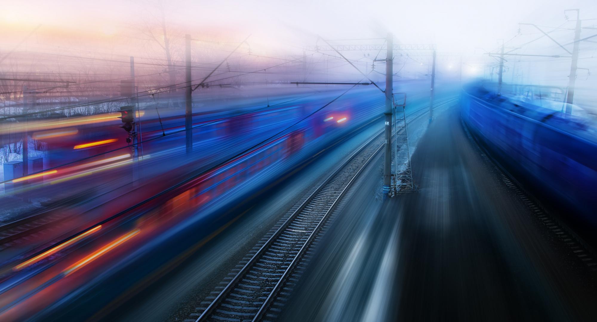 Motion blurred image of trains