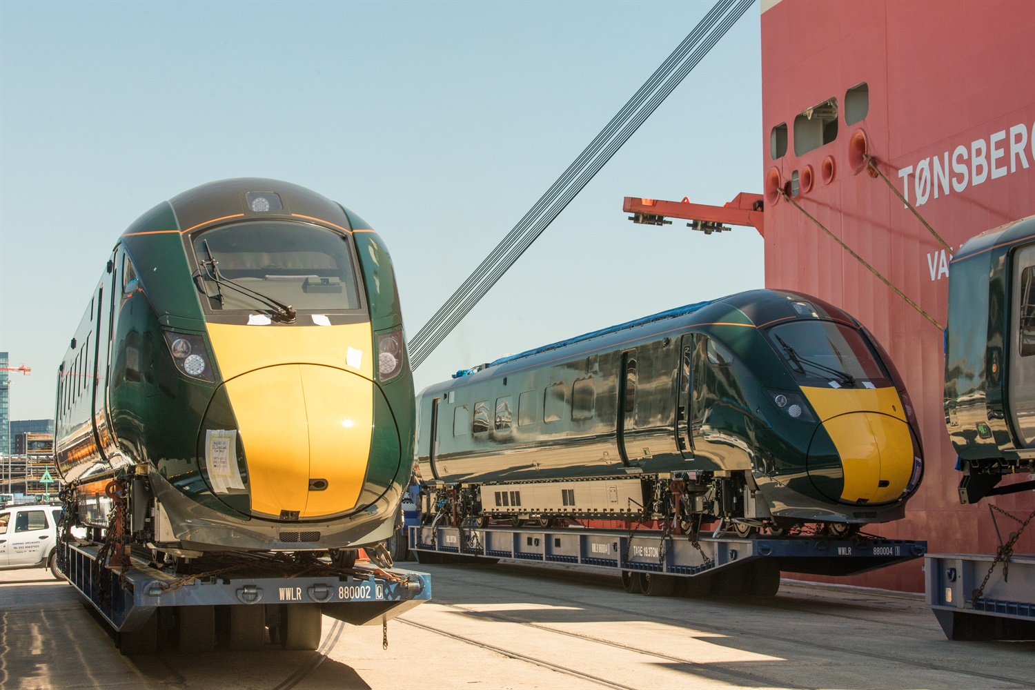 First of GWR’s bi-mode Class 802s arrive in the UK from Japan