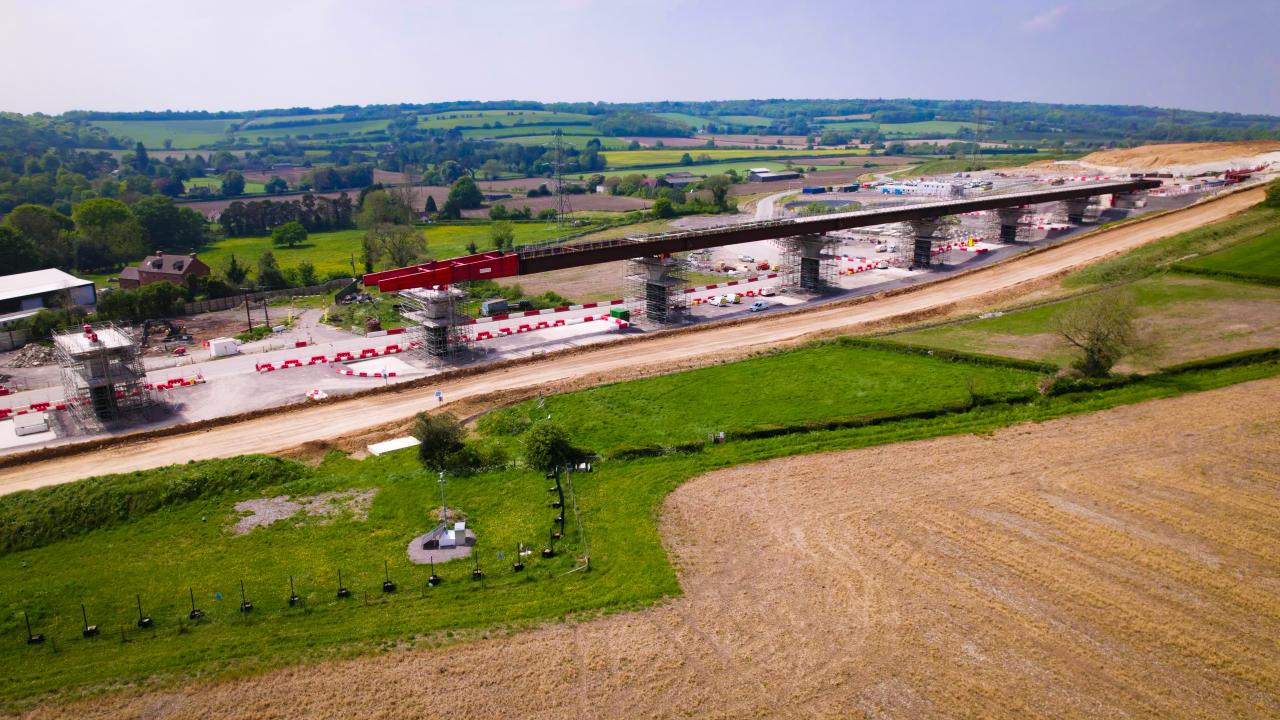 Aerial view of Wendover Dean Viaduct deck push