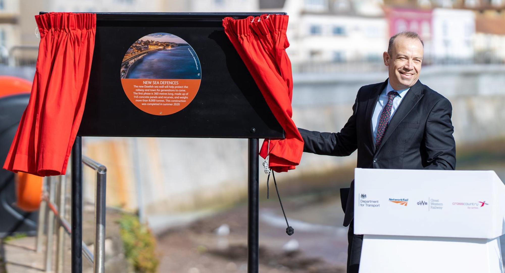 Rail Minister opens first phase of Dawlish seawall 