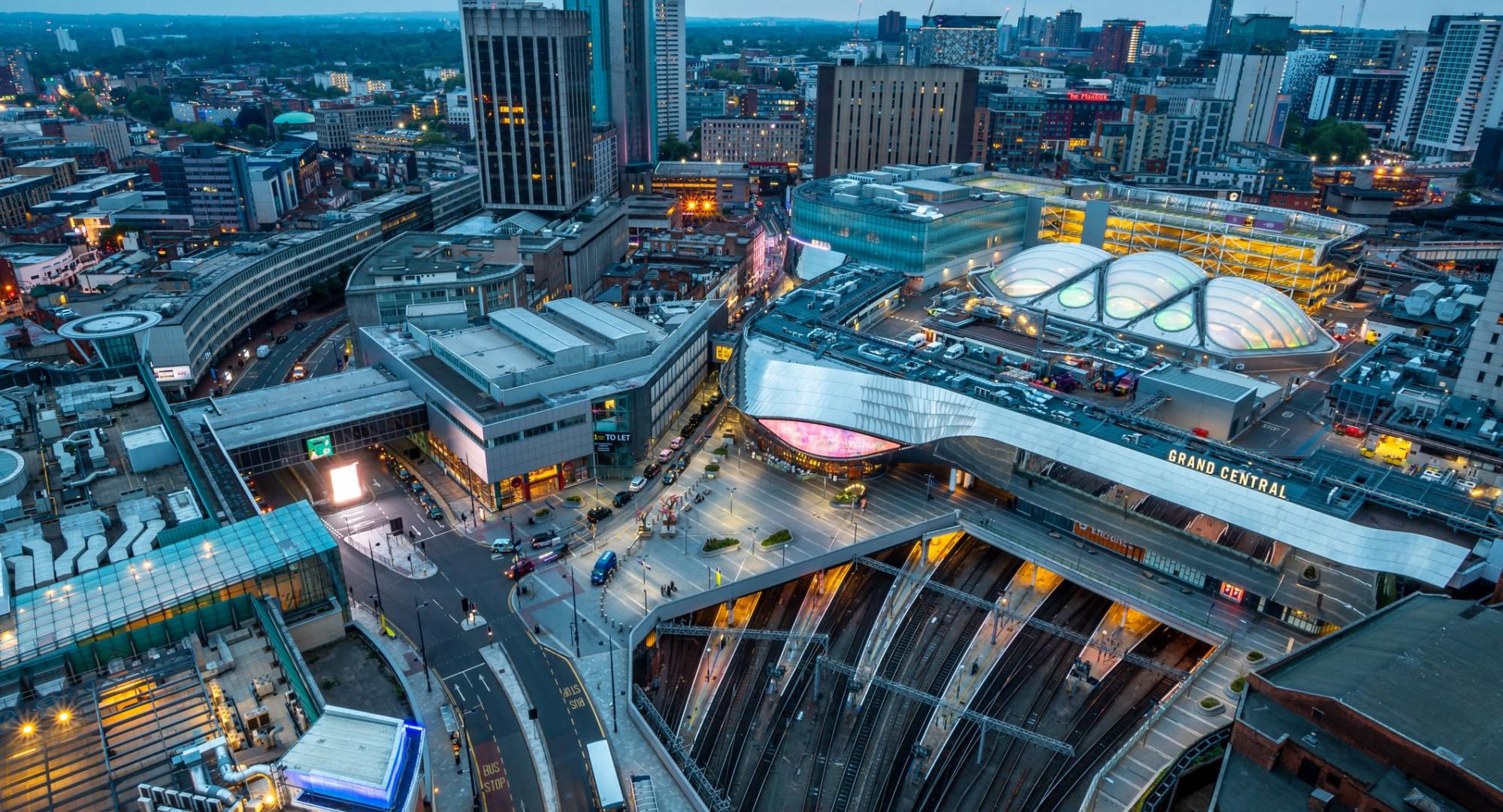 Birmingham city centre aerial view