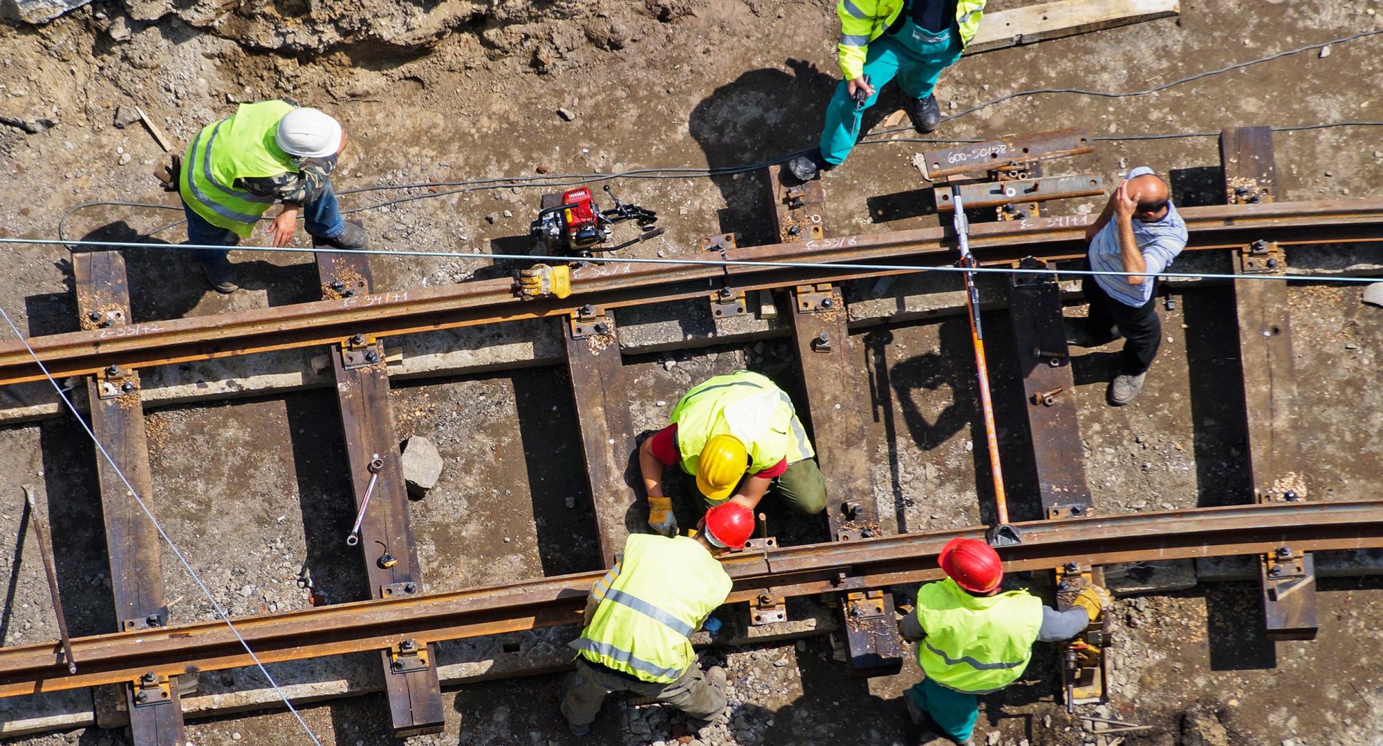 Construction workers on the railway 