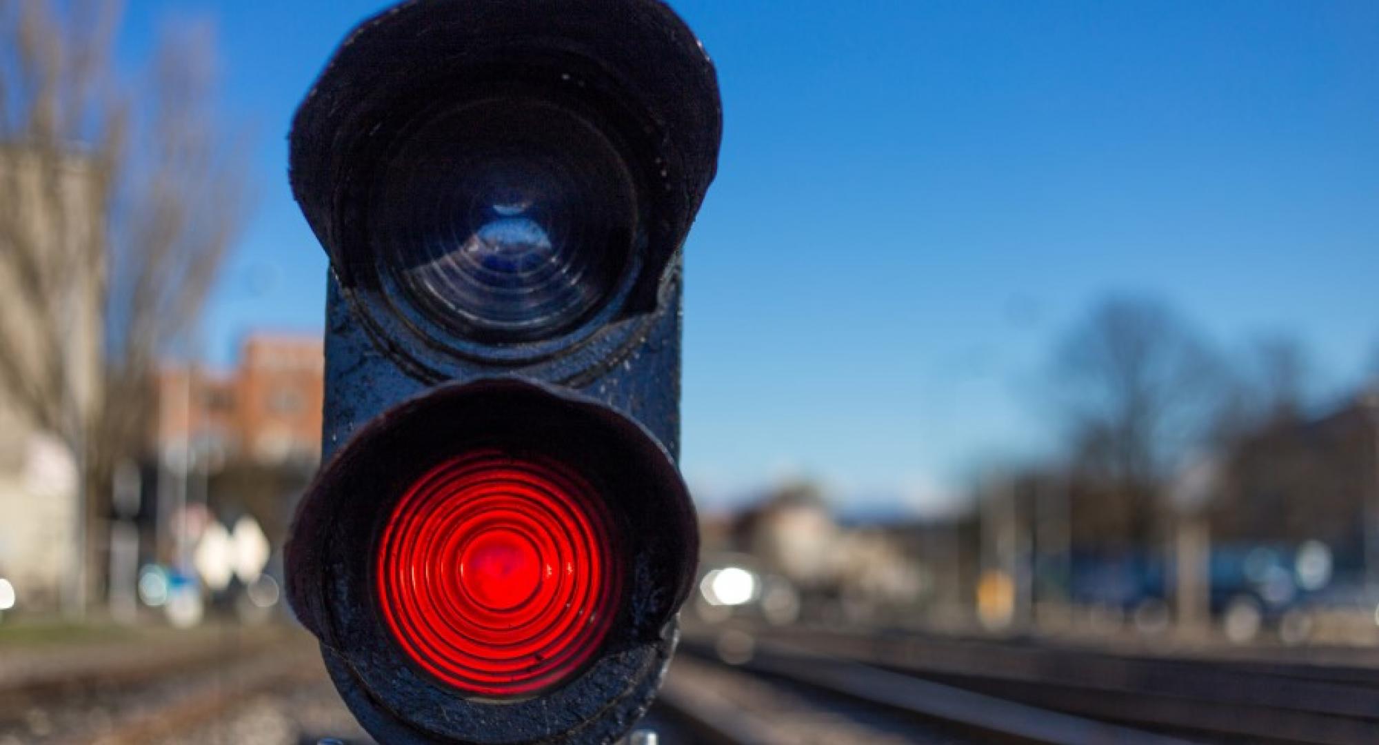 Railway red traffic light stop signal.