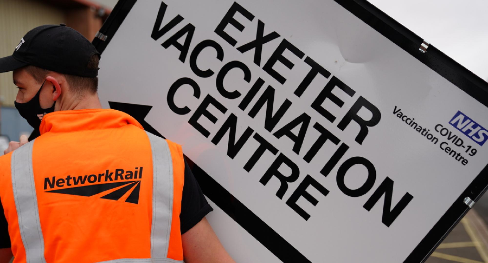 Network Rail volunteers help set up mass vaccination facility in Exeter