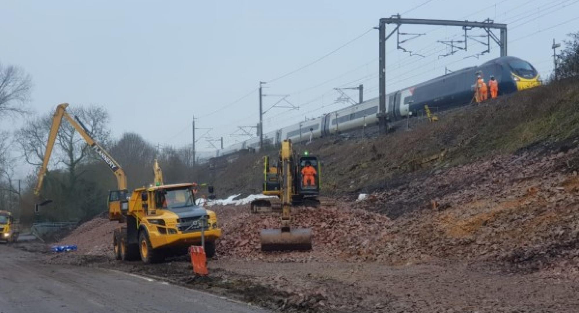 Hillmorton Junction landslip repairs February 2021