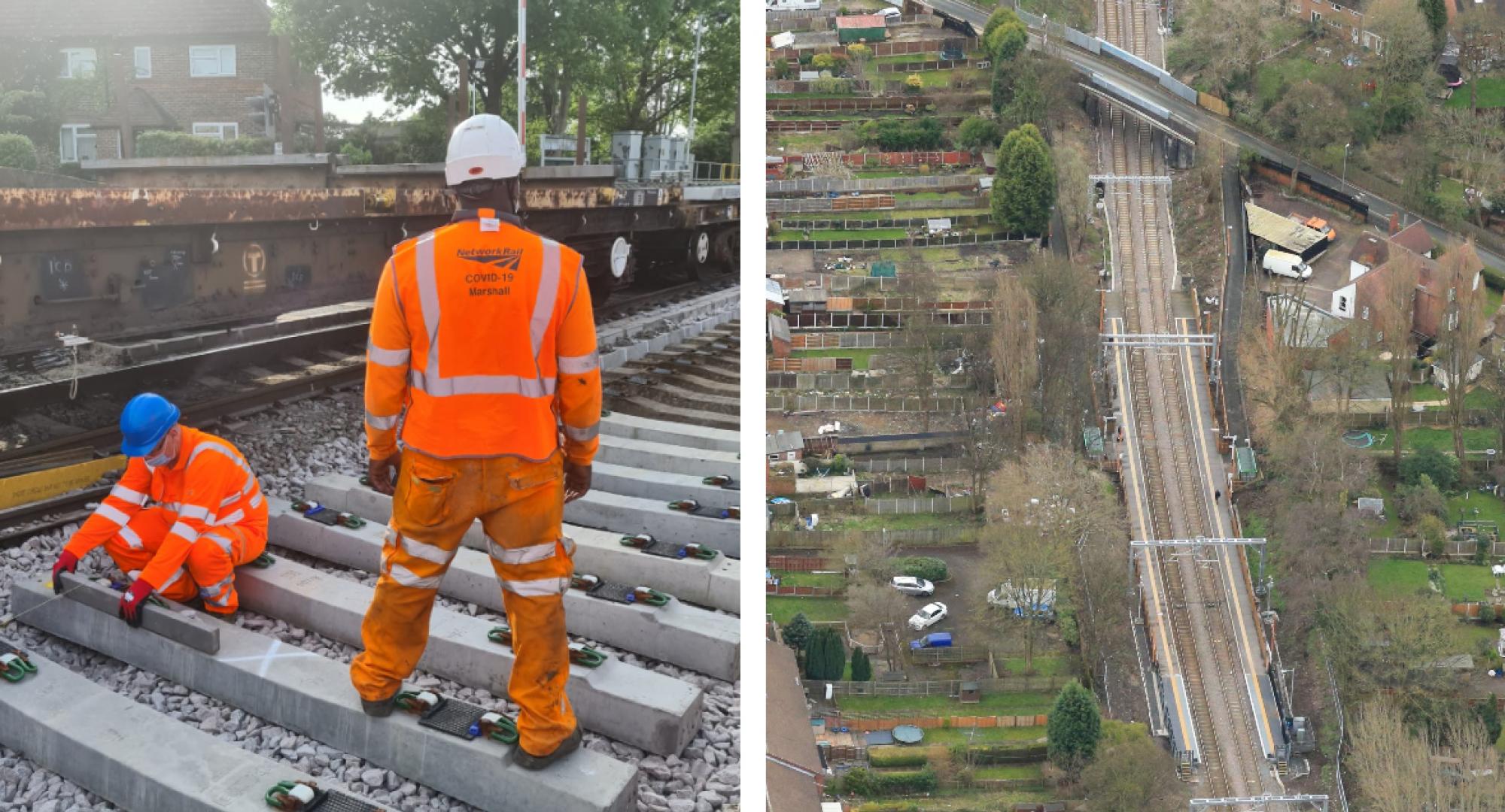 Track workers and Bloxwich station aerial composite