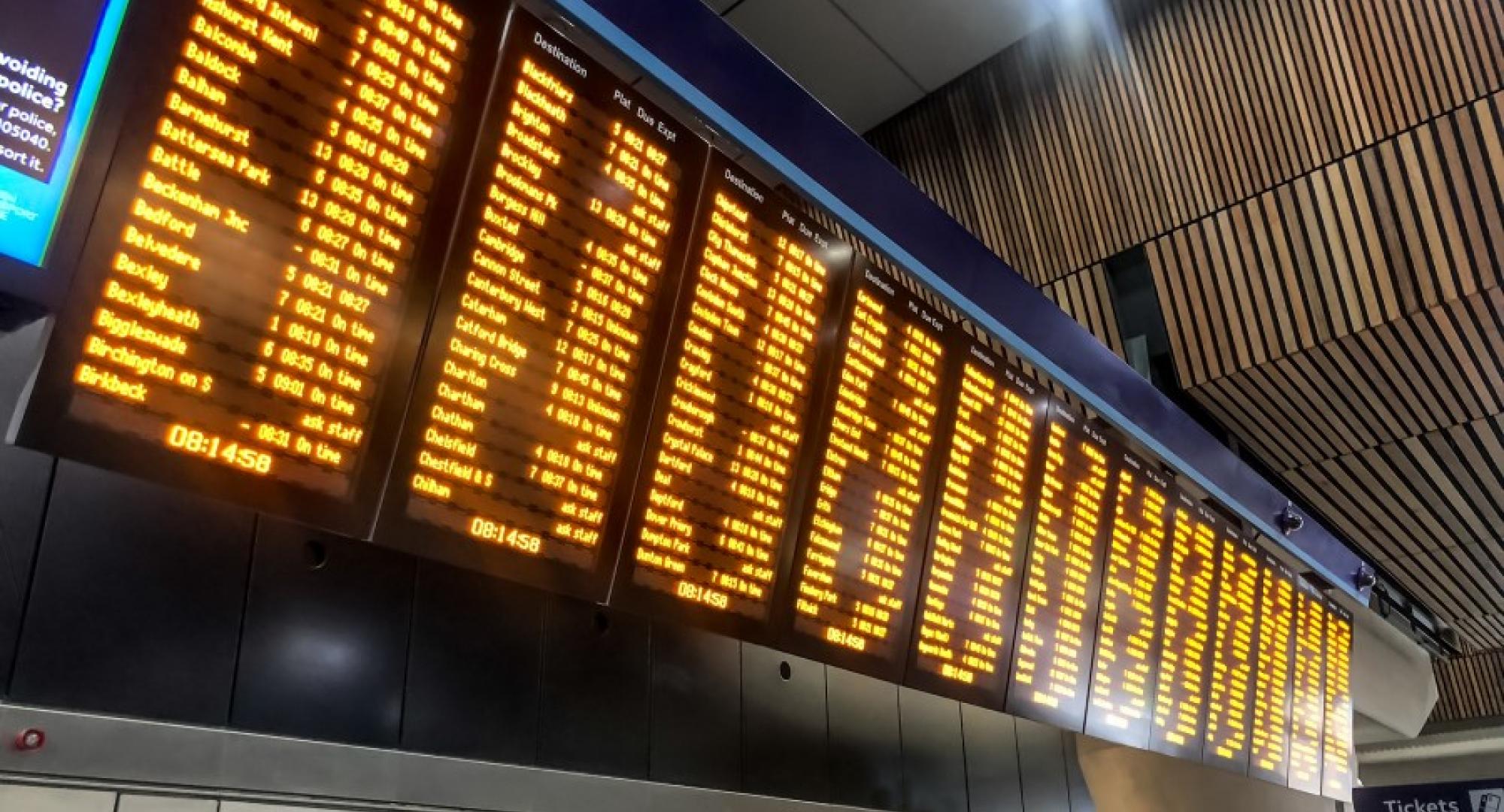 Train times board in station 