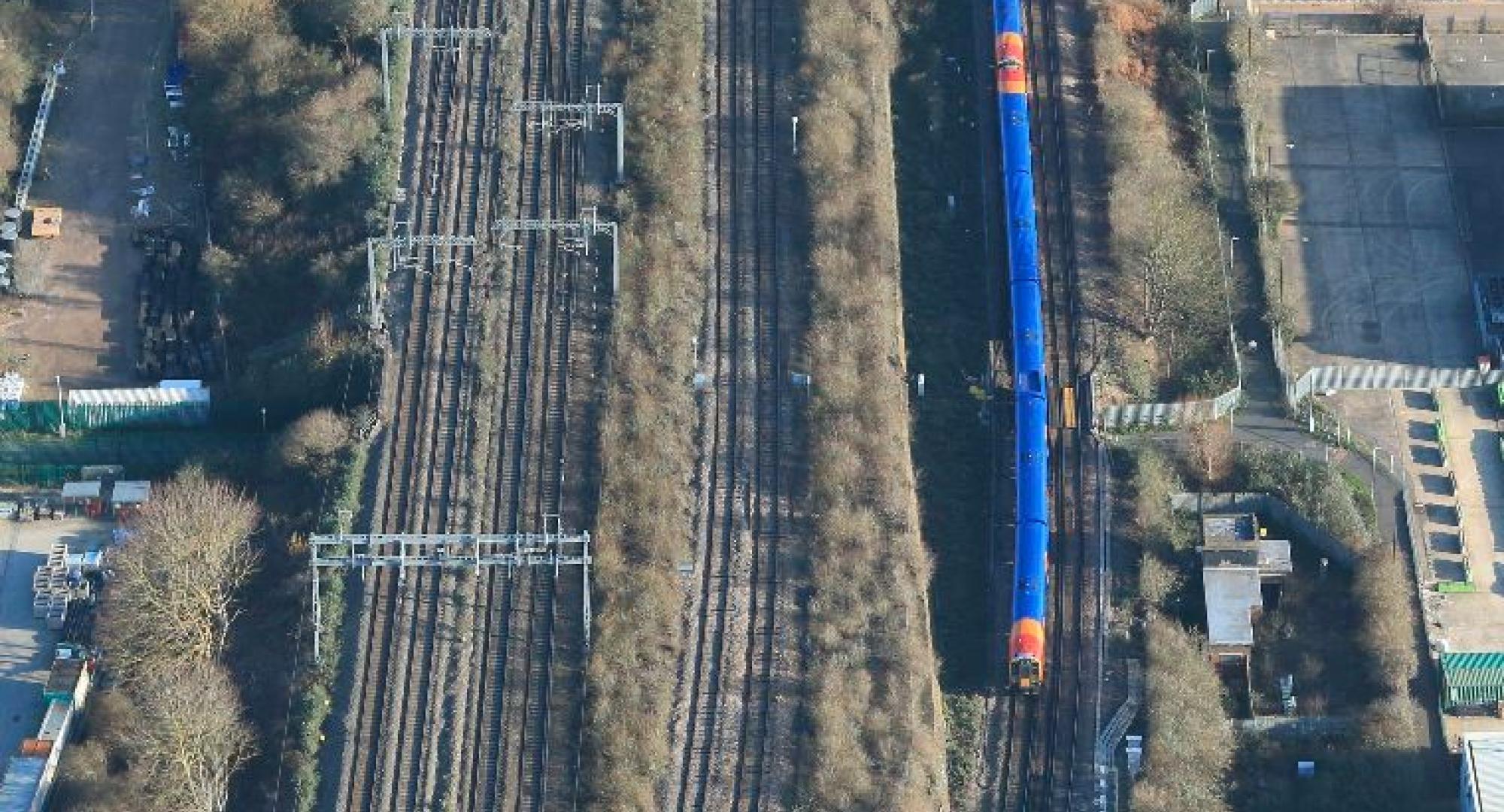 Aerial view of Reading rail line