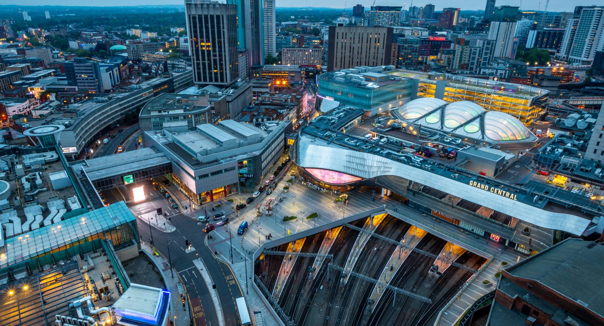 Aerial cityscape of Birmingham