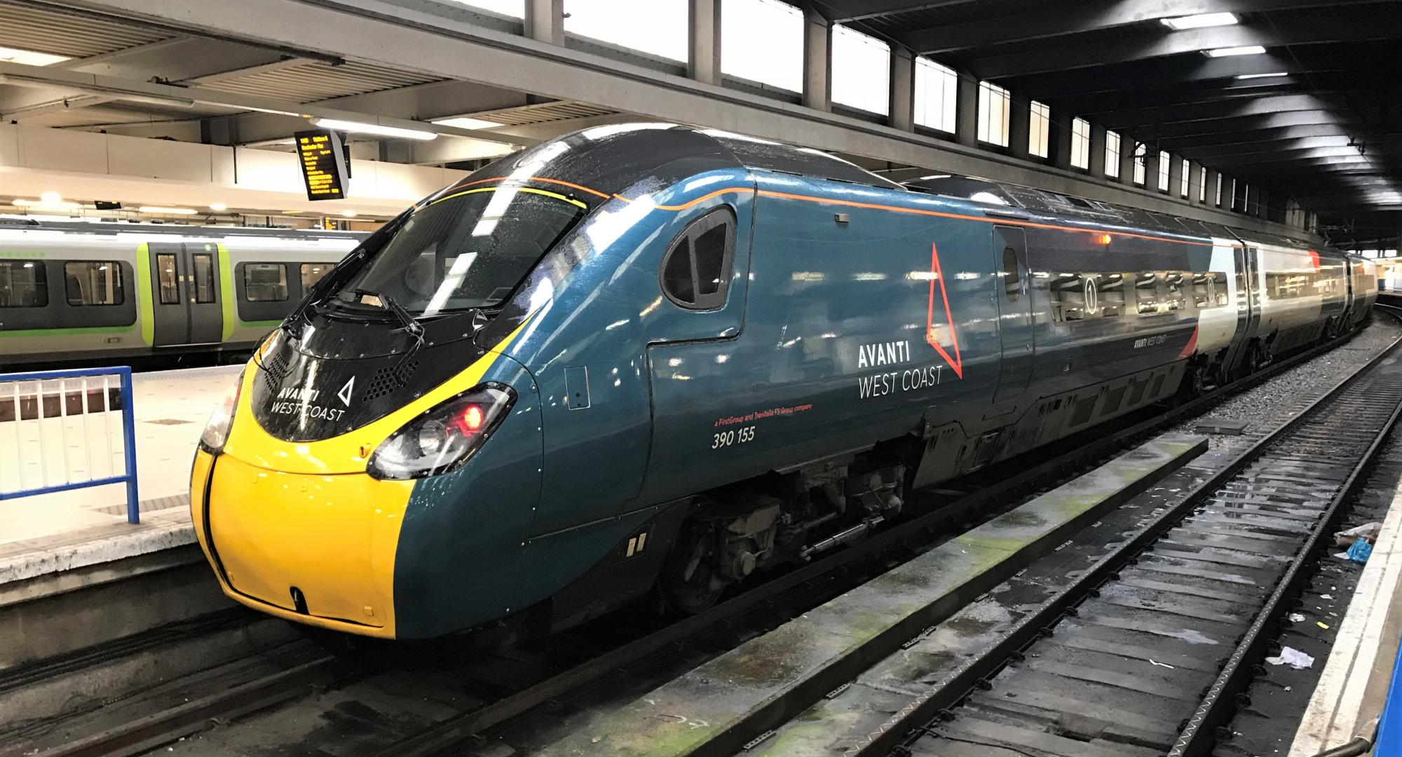 Pendolino train departing London Euston train station