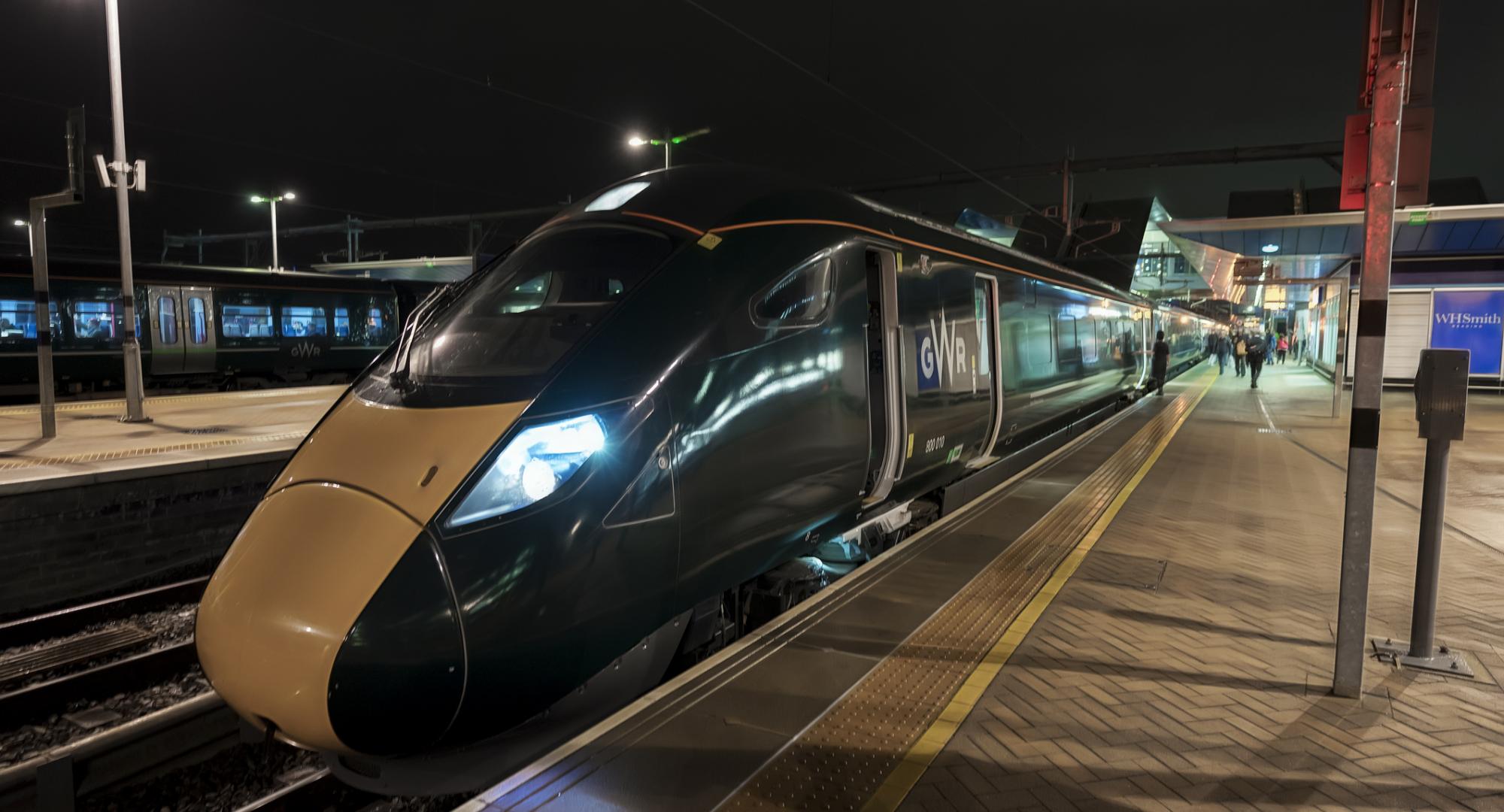 Hitachi Class 800 intercity train at a station