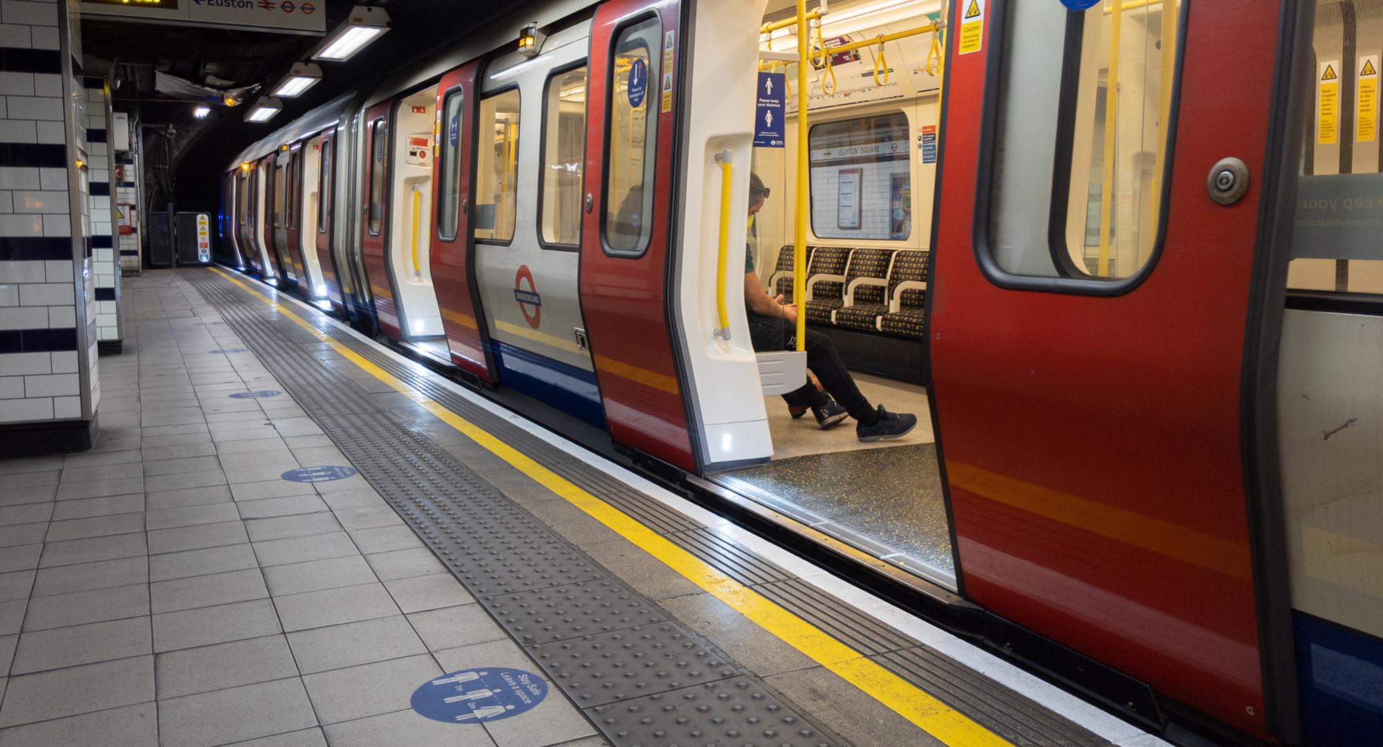 London Underground train at station with the doors open