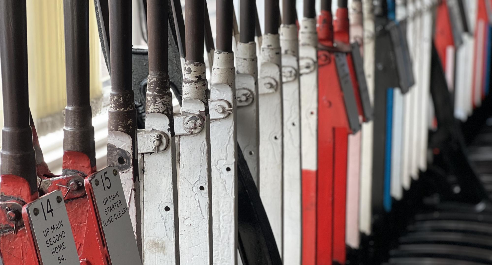 Old mechanical signal levers at Bridlington