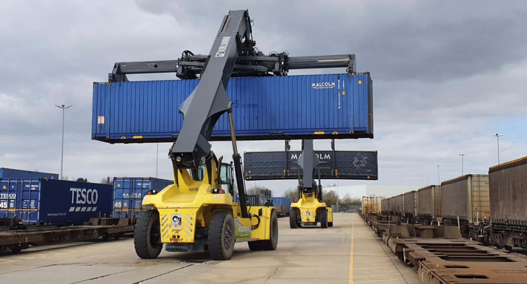 Freight being loaded on trains