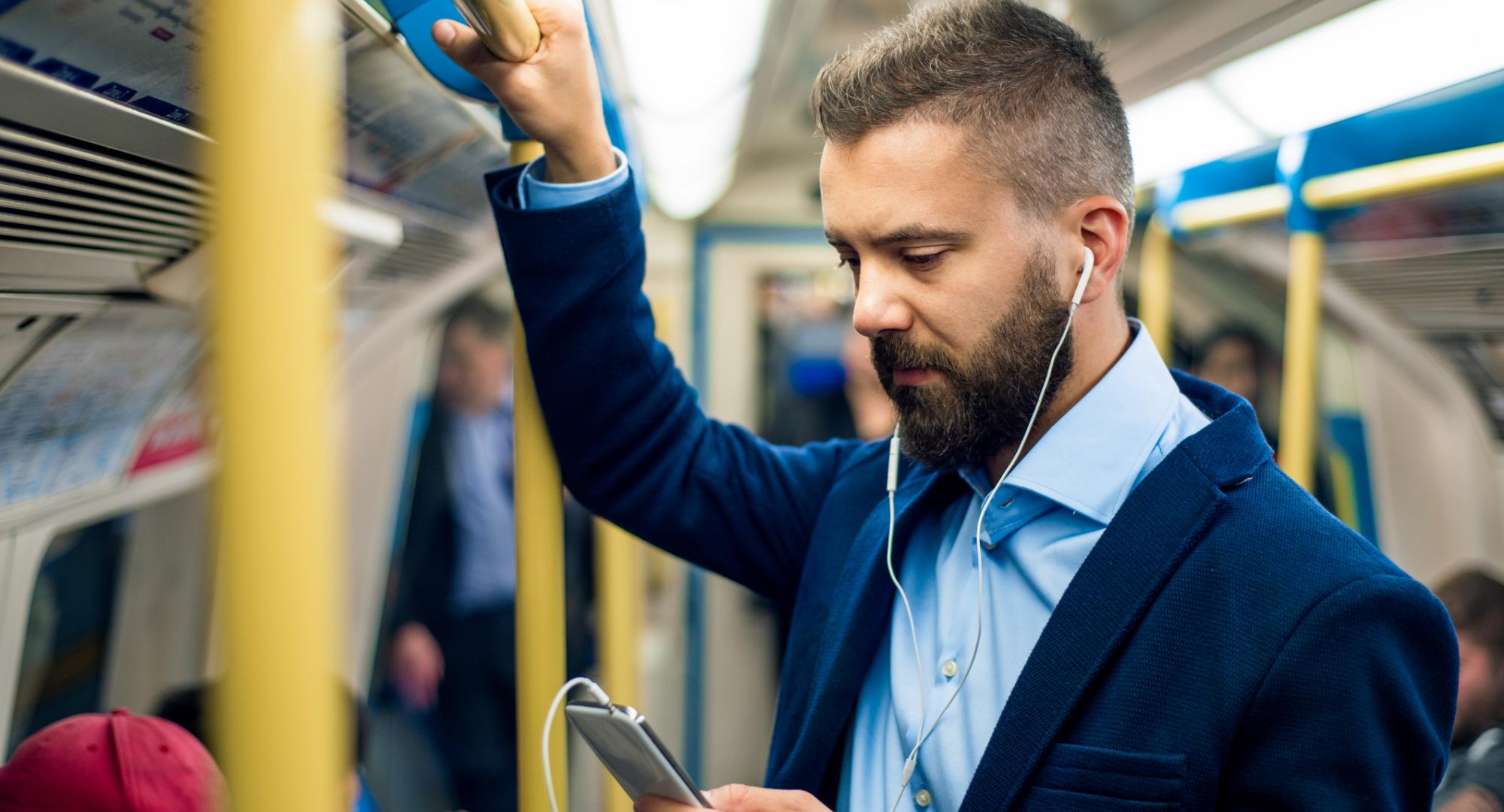 Commuter on a busy train