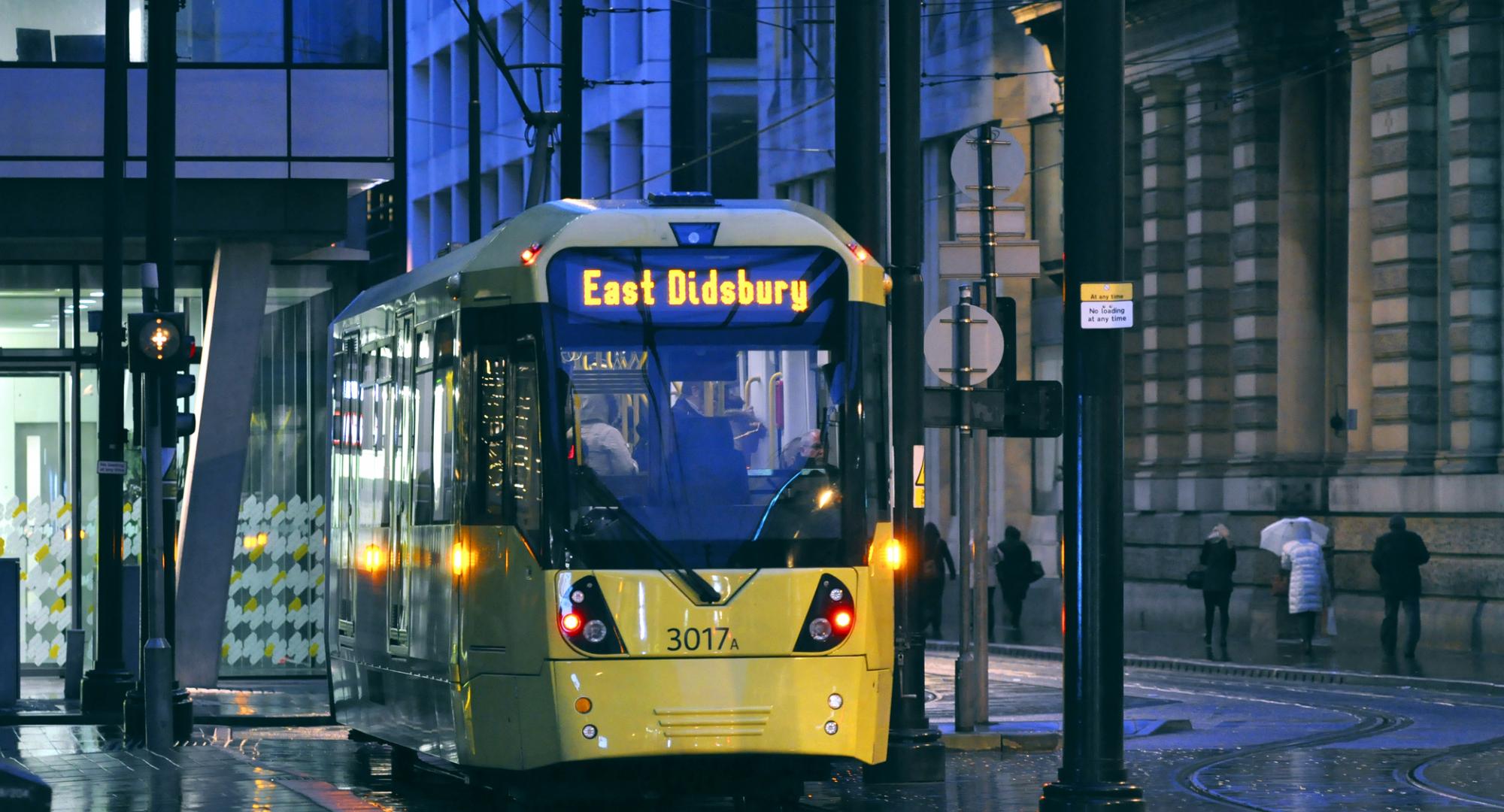 Metrolink tram in Manchester city centre