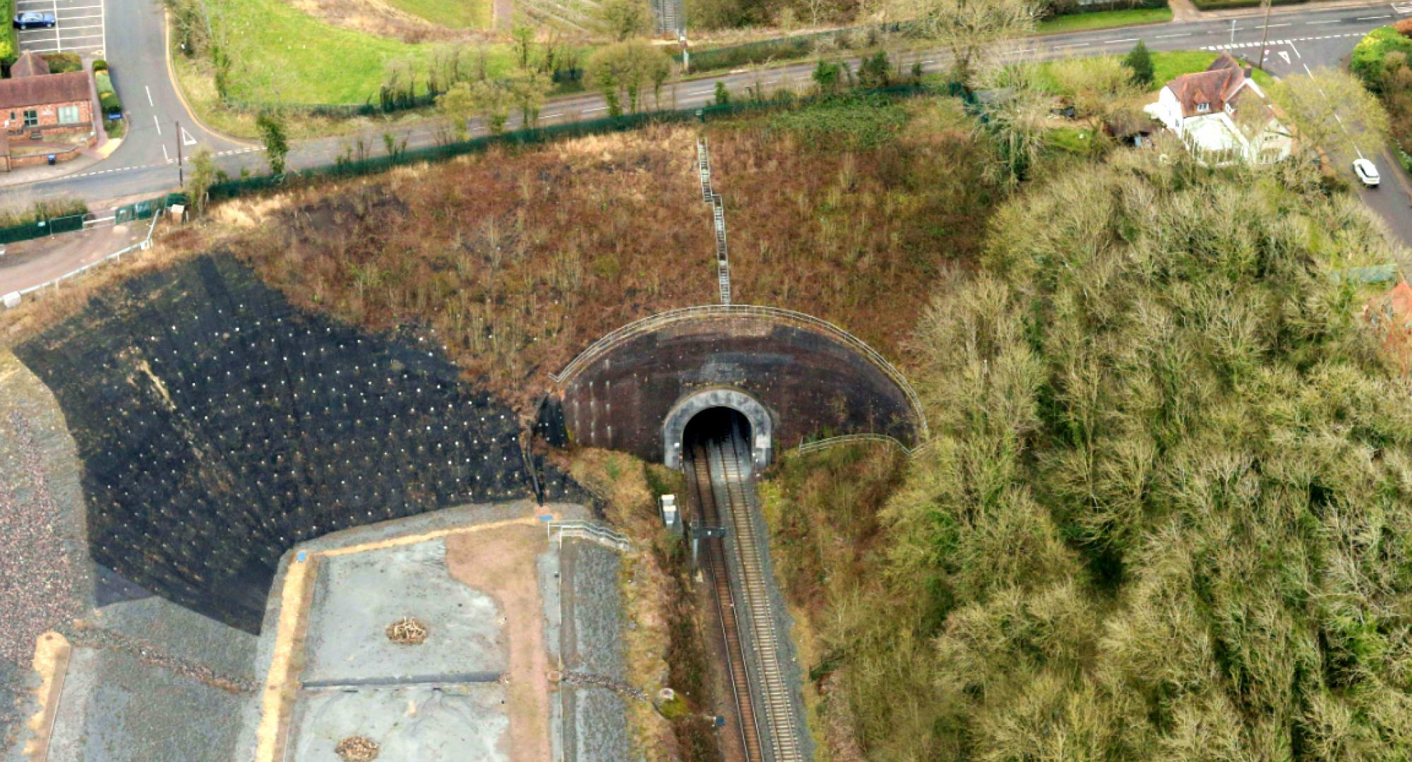 Harbury tunnel aerial view, via Network Rail