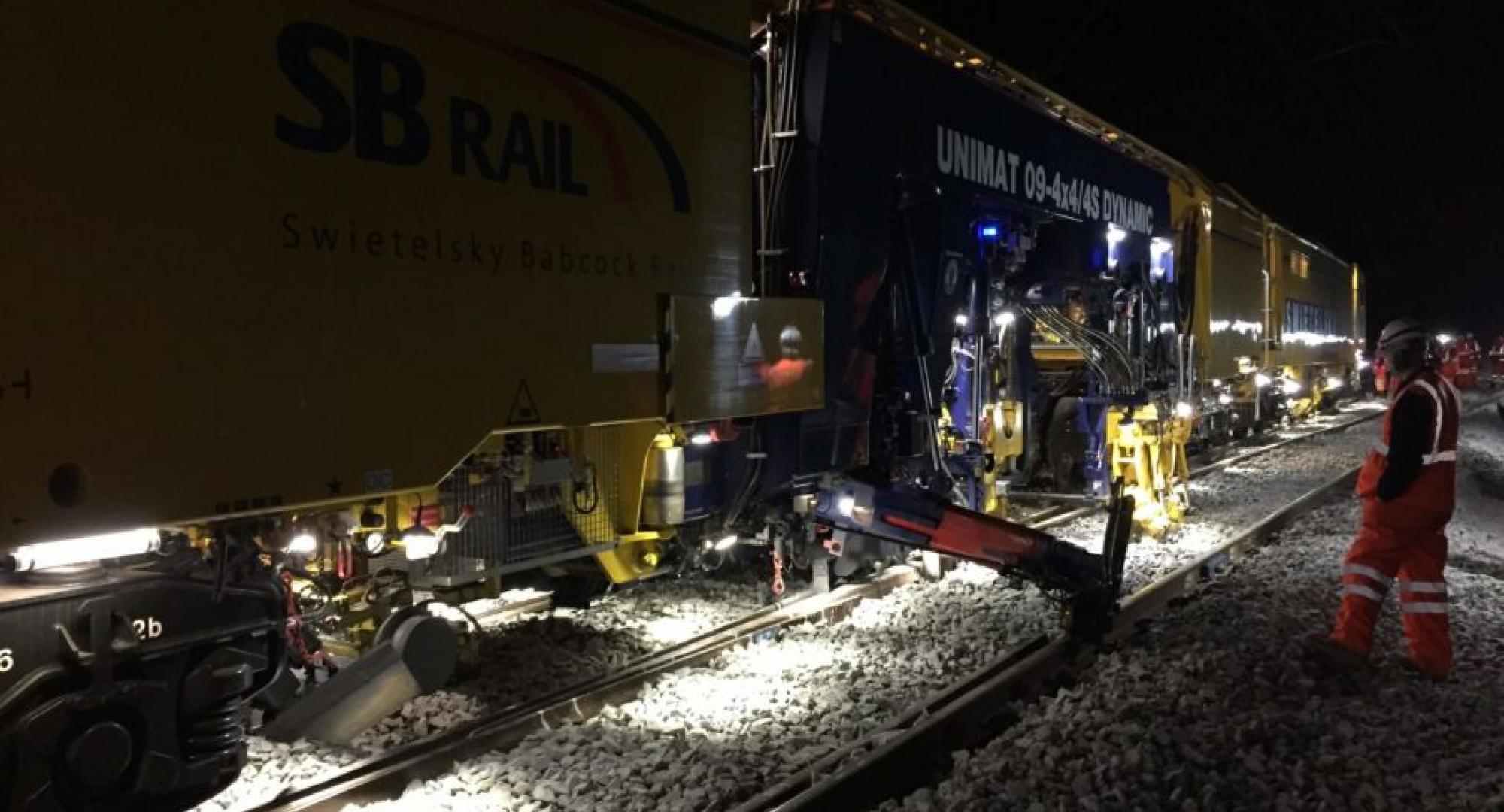 Tamping machine track levelling, via Network Rail 