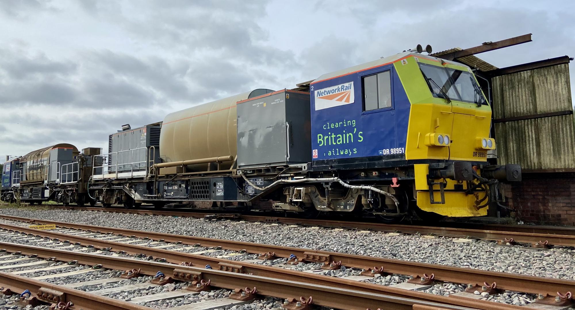 Autumn treatment train in siding at Wigan Springs branch depot, via Network Rail 