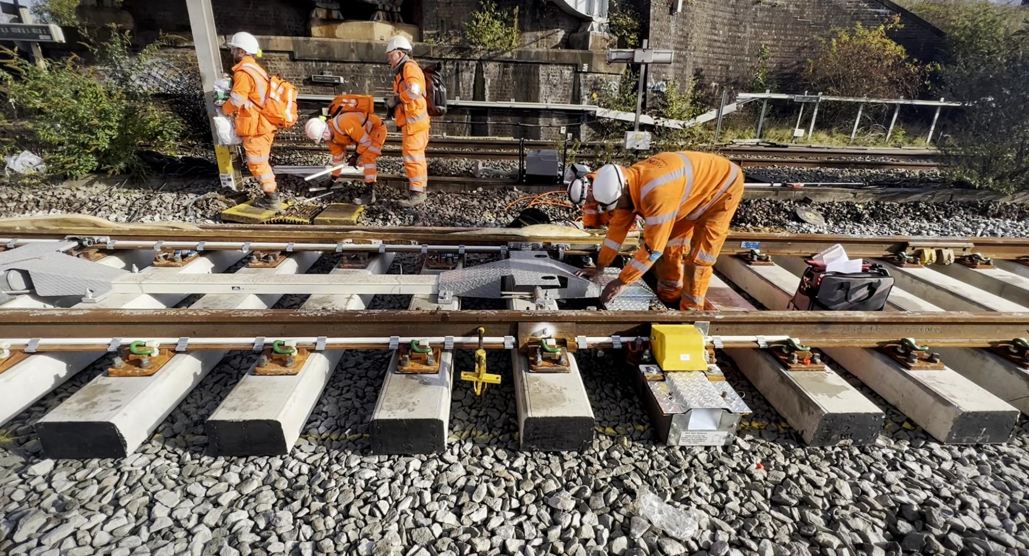 Network Rail engineers working on new track during Trent Valley line upgrade October 2022, via Network Rail 