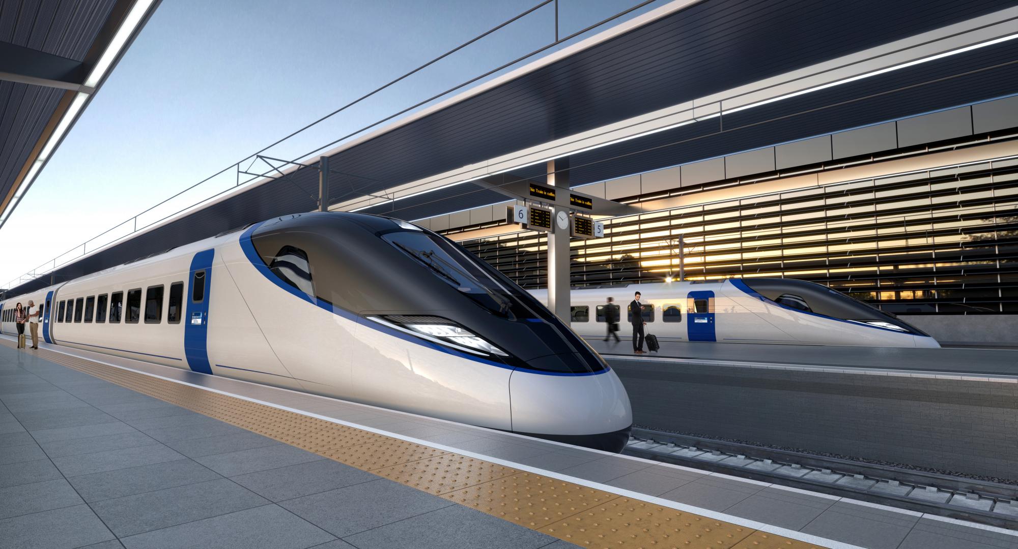 Artists impression of an HS2 train at a platform v2, via HS2 