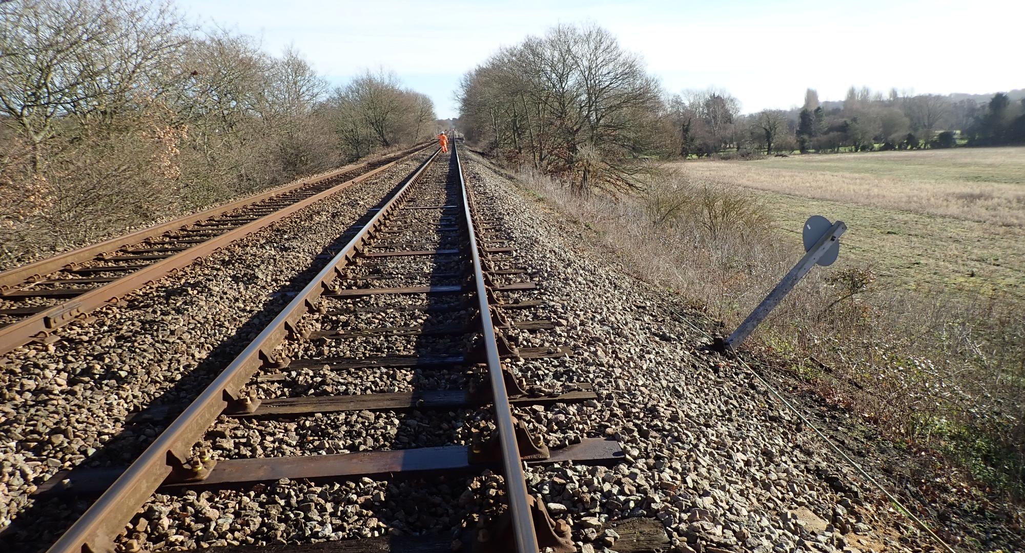 Signage slipping down the deteriorating embankment, via Network Rail 