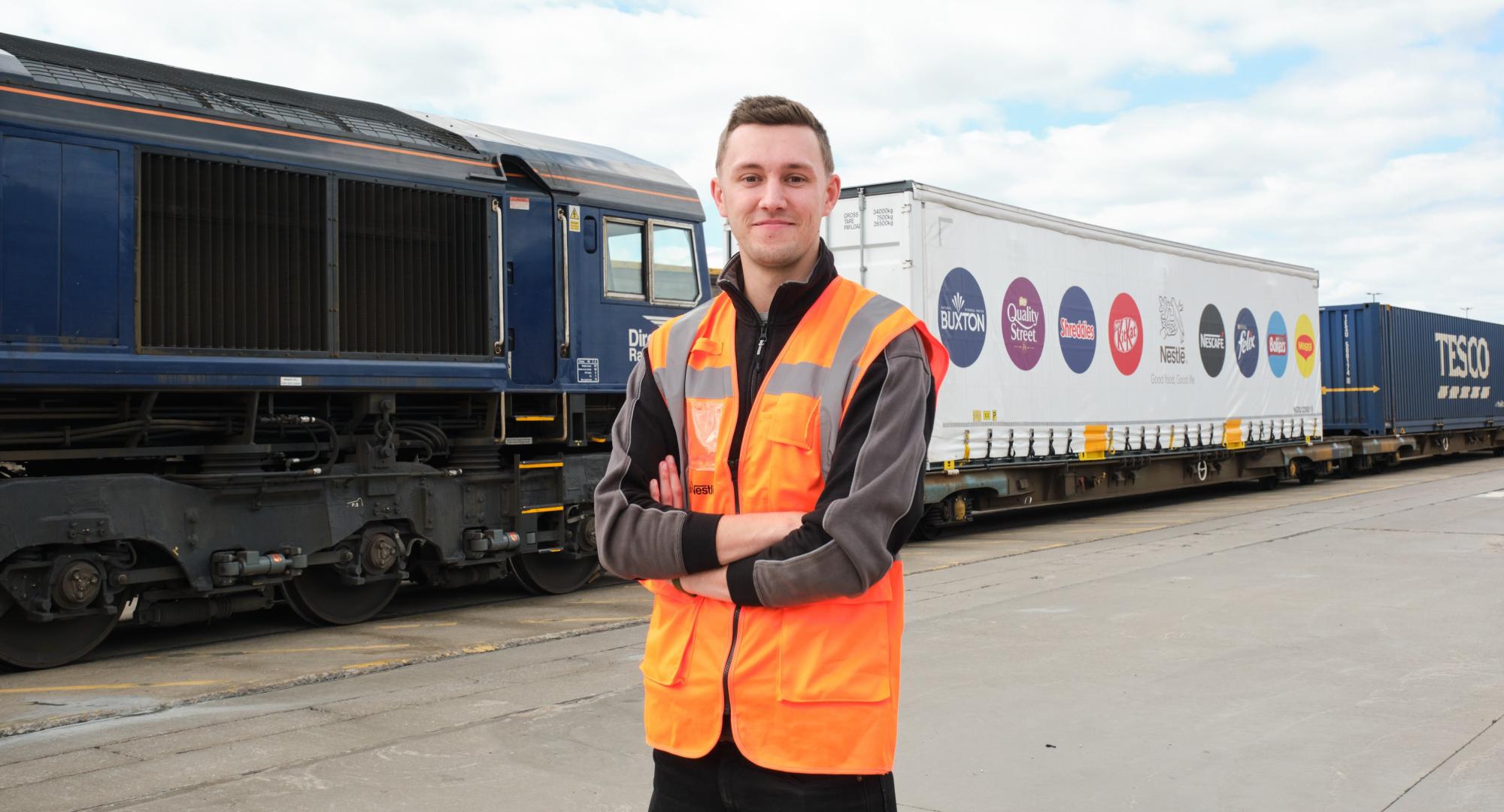 Double-stacked freight-container trialled for the first time in the UK