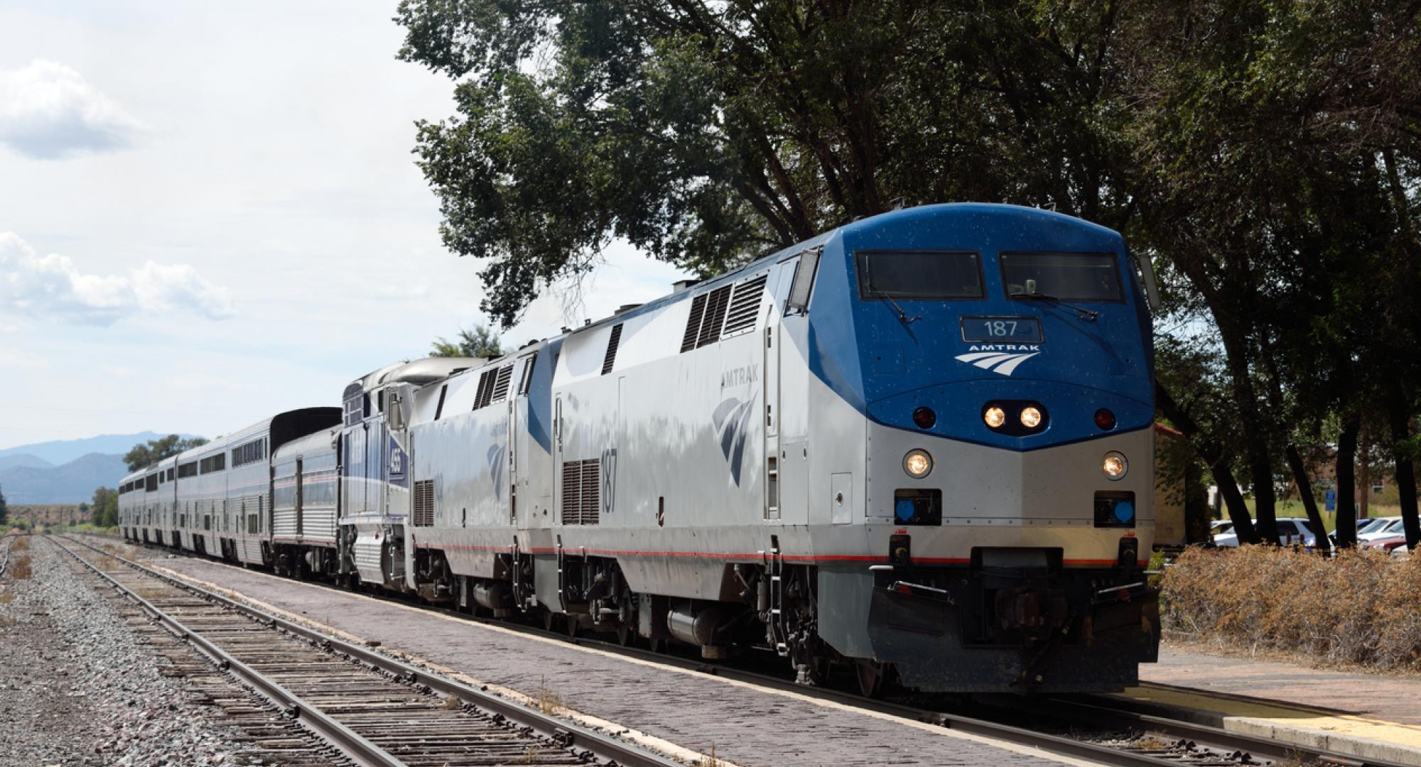 Amtrak train on tracks in America