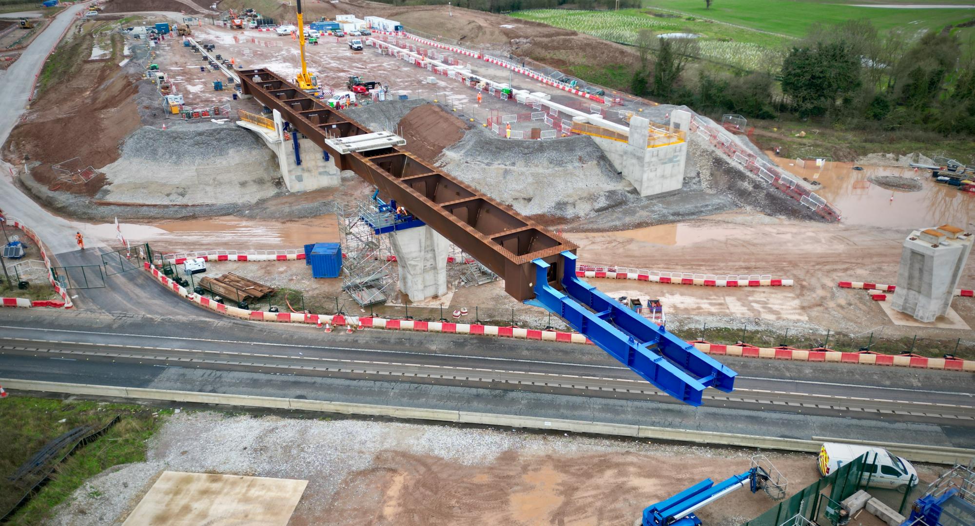 84 metre steel viaduct section moving over the westbound link road