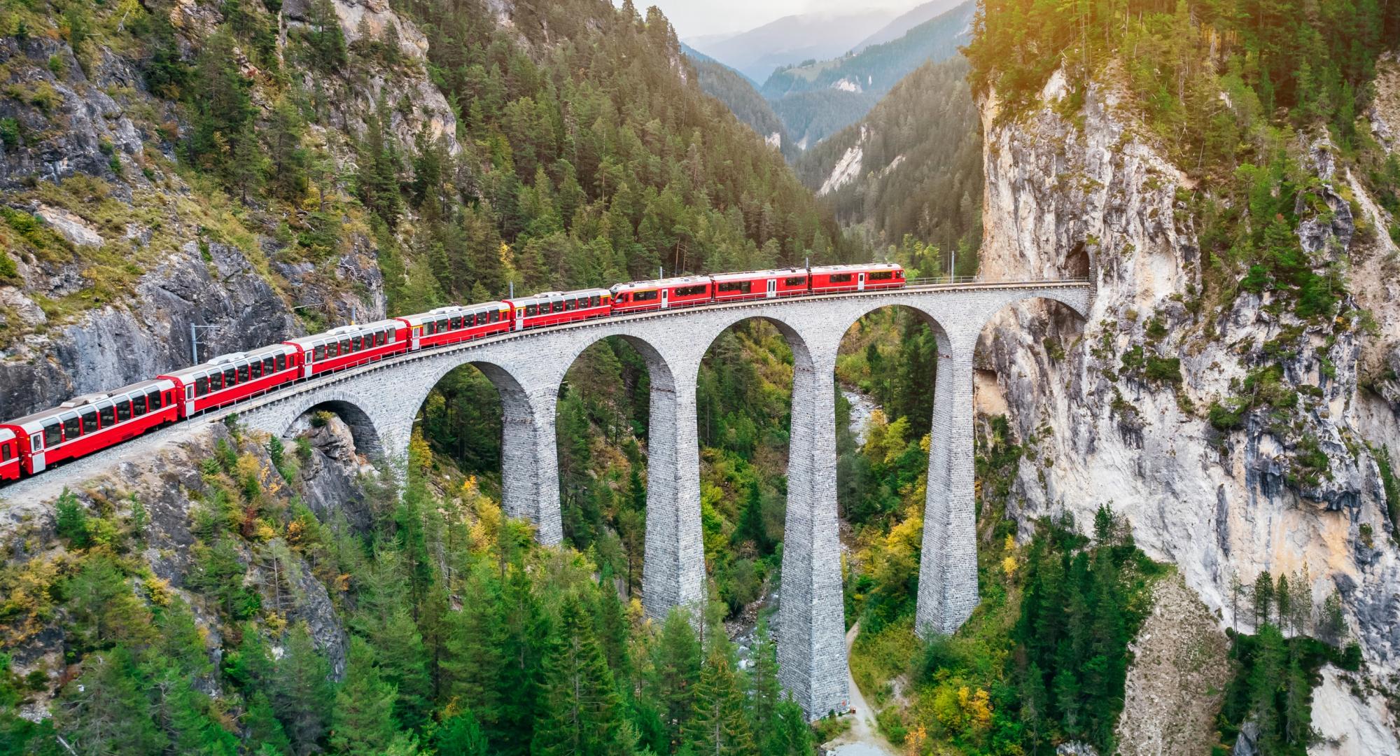 Swiss train in the Alps