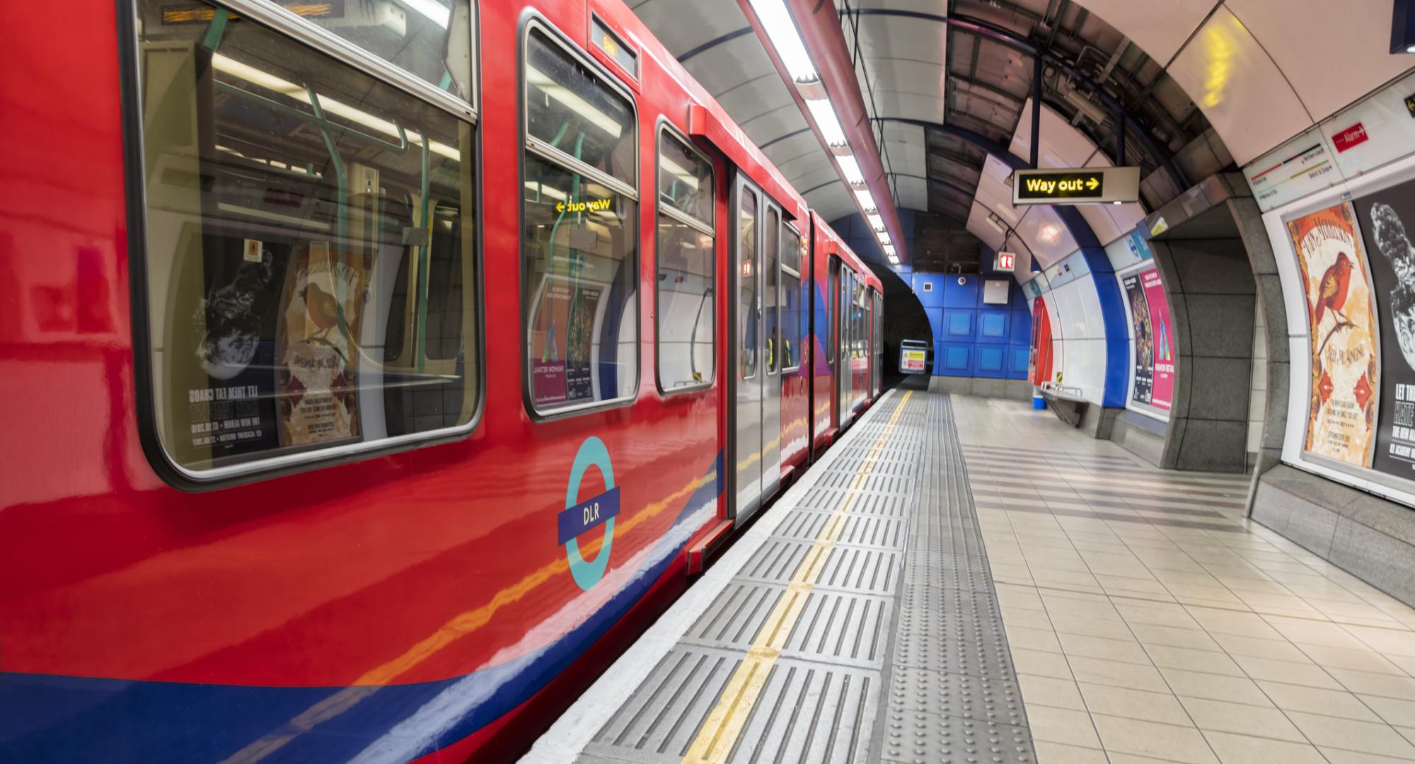 DLR train at Canary Wharf station