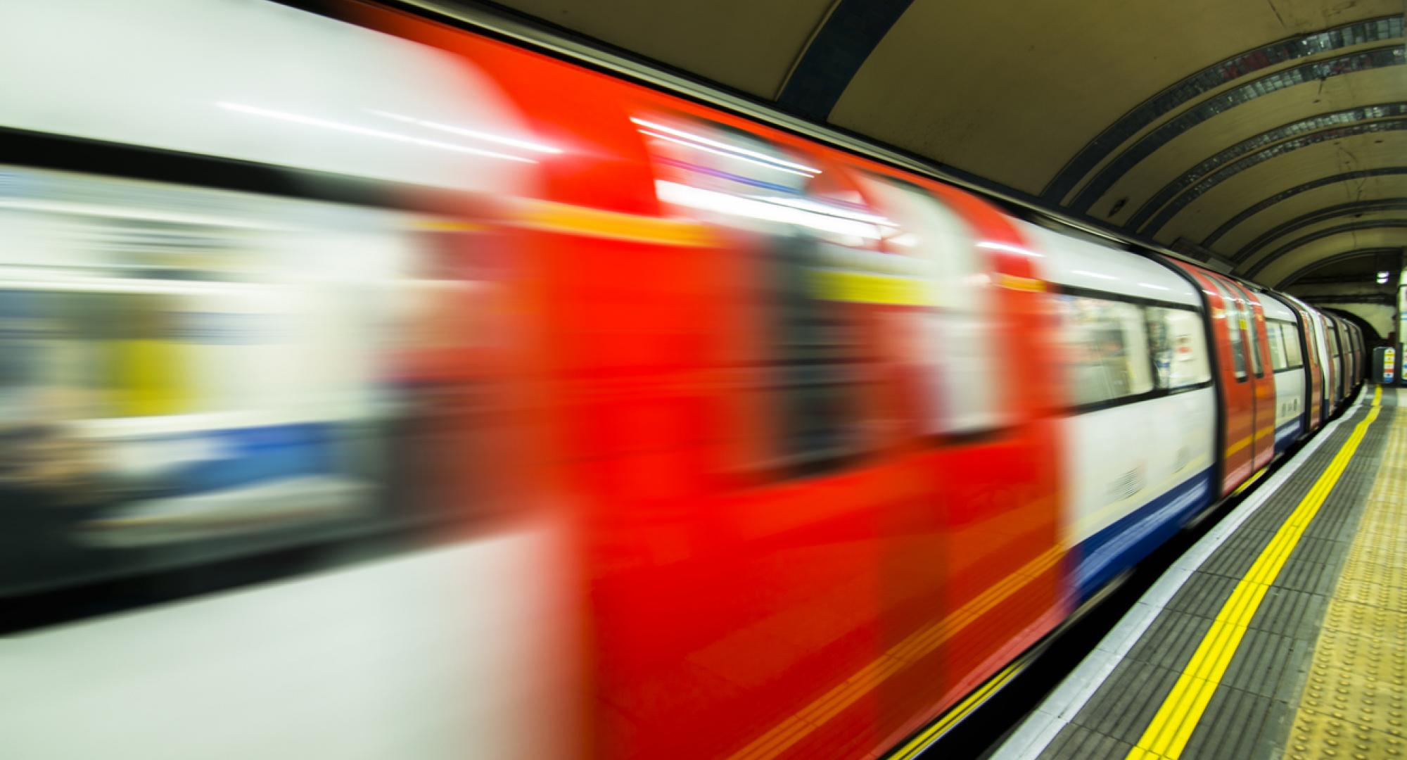 A train stopped in one of the stations of London's tube.