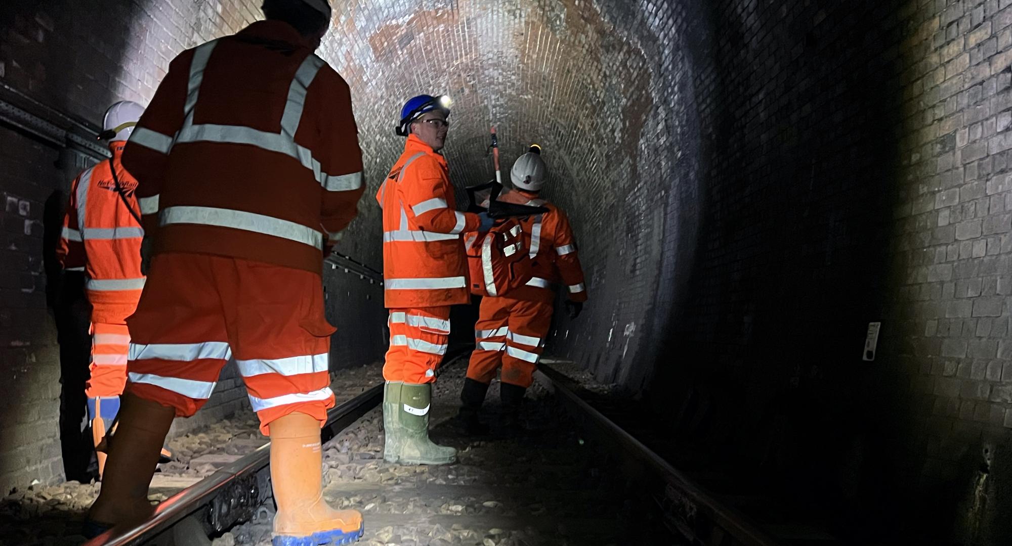 Network RaiL inspection team in Whitehaven tunnel