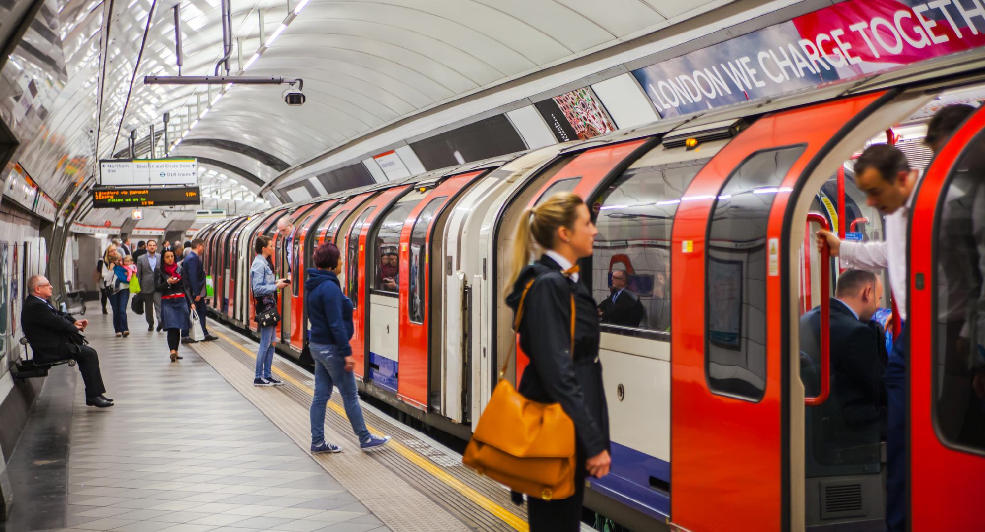 Tube train at a platform