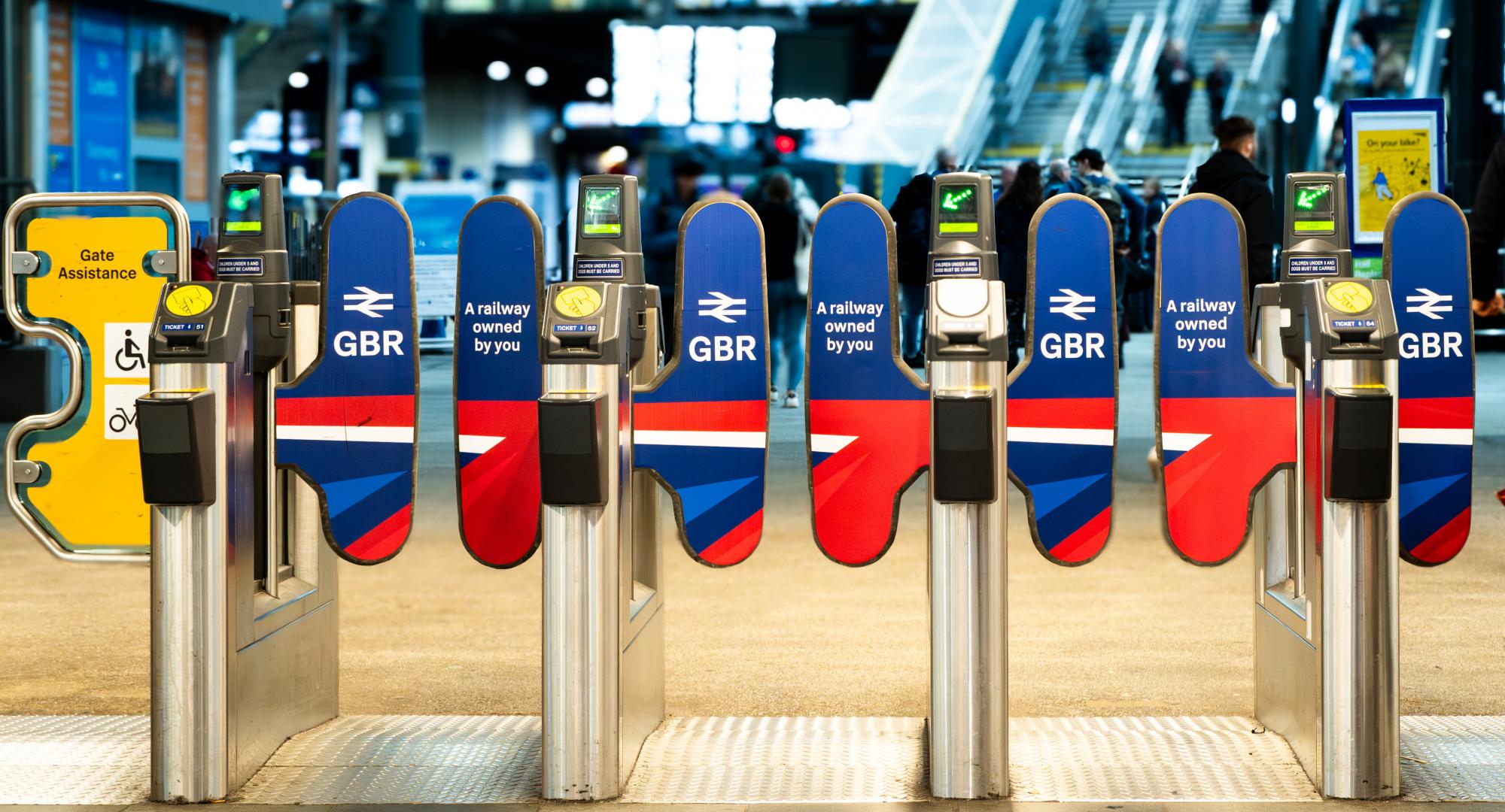 GBR sign on Leeds station gates
