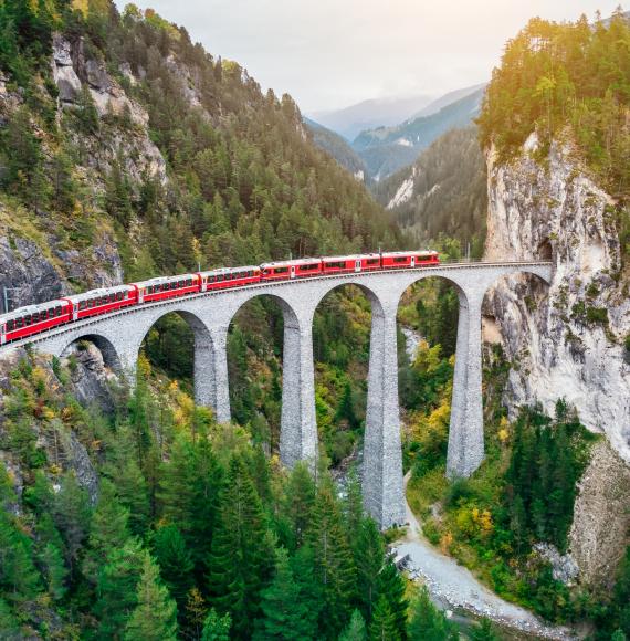 Swiss train in the Alps