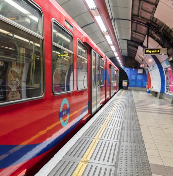 DLR train at Canary Wharf station