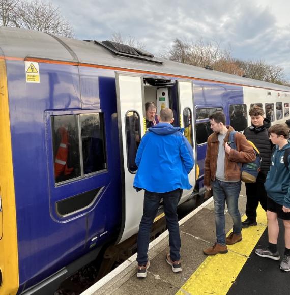 Passengers boarding a train in Northumberland